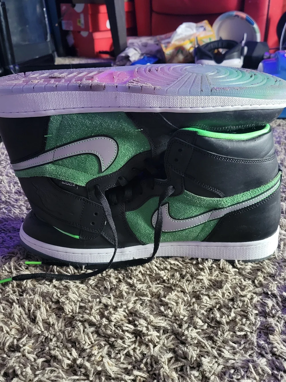 Men's Nike High-Top Zoom Air Dunks in Green and Black Worn Once!
